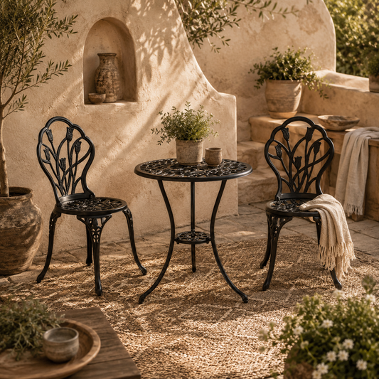 Malutte 3 Piece Aluminium Floral Bistro Garden Set In Black