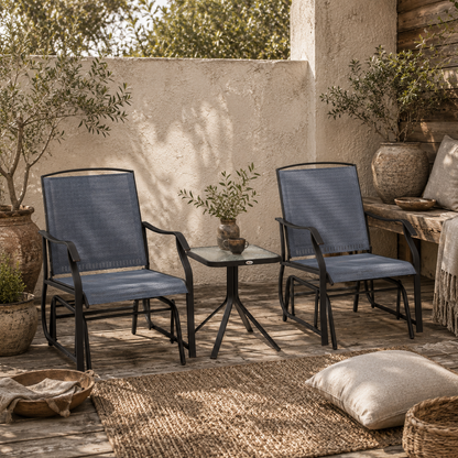 Banafa Outdoor Glider Rocking Bistro Set With 2 Chairs And Matching Table Grey