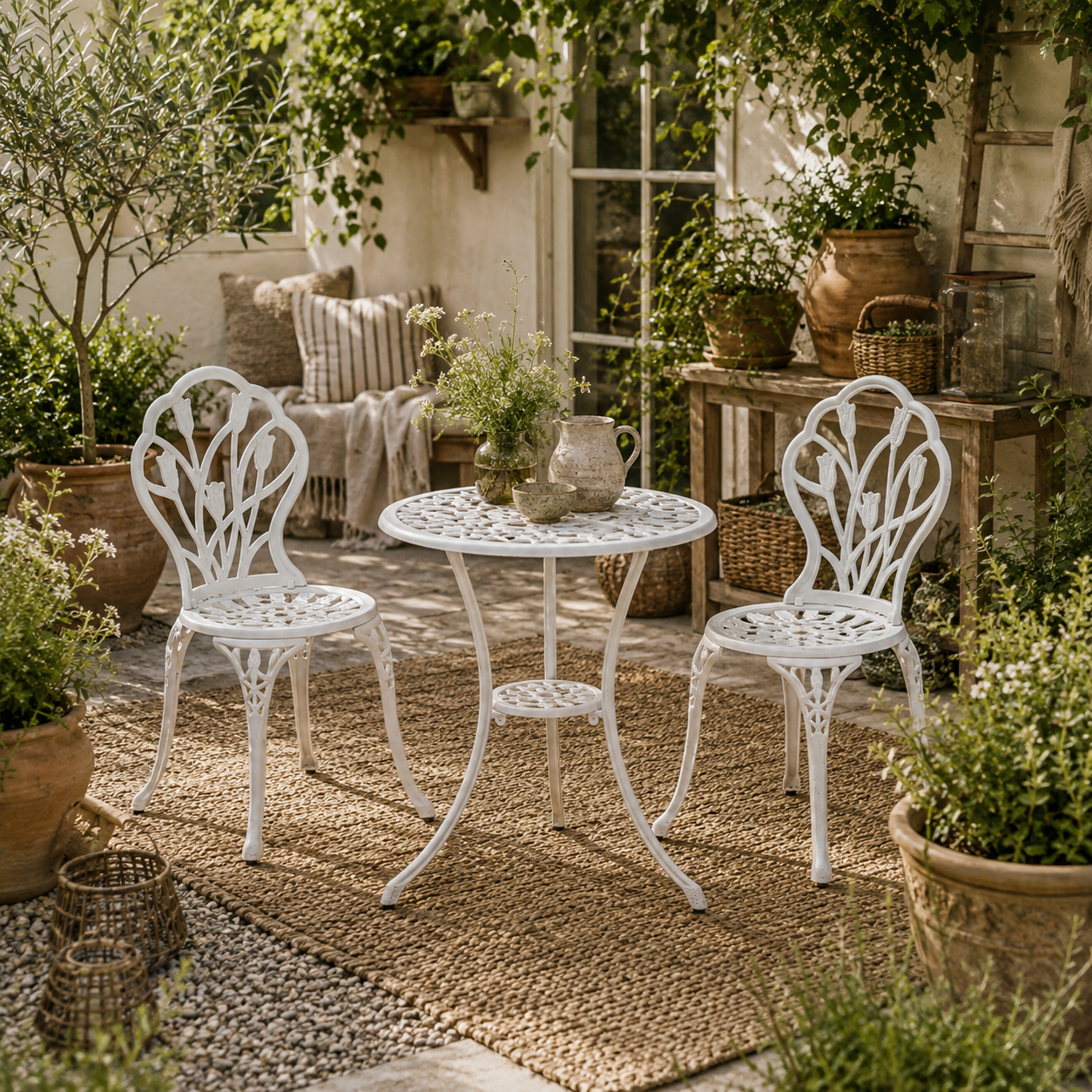 Vitano 3 Piece Aluminium Bistro Set With Balcony Table And Chairs In White