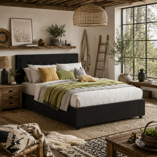 Mora 4FT6 Double Ottoman Bed Frame with Front Divan Drawer Storage Black