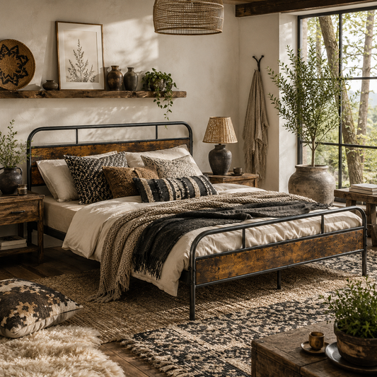 Vizi 5FT Industrial Metal King Bed Frame Black and Brown
