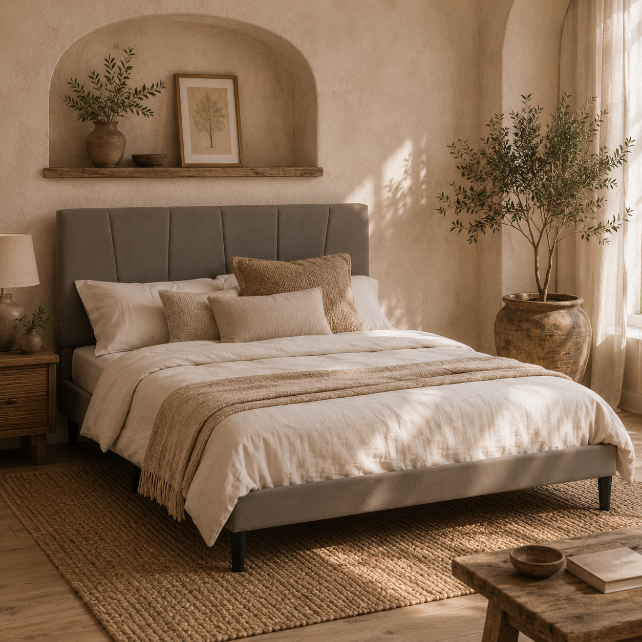 Nare 4FT6 Double Bed Frame With Soft Touch Upholstered Headboard Grey