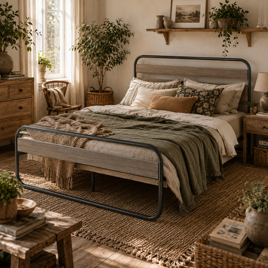 Cozine 3FT Grey and Black Metal Industrial Single Platform Bed Frame