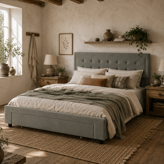 Rela 4FT6 Double Ottoman Bed Frame with Integrated Front Divan Drawer Storage In Grey