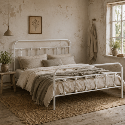 Keli 4FT6 White Metal Minimalist Double Metal Bed Frame