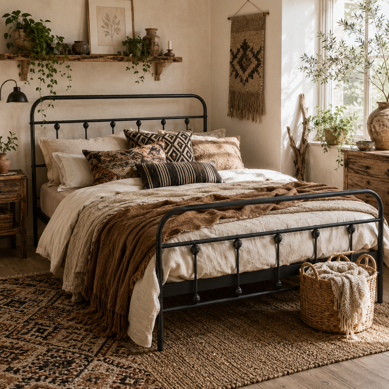 Noelma 4FT6 Minimalist Black Metal Double Metal Bed Frame