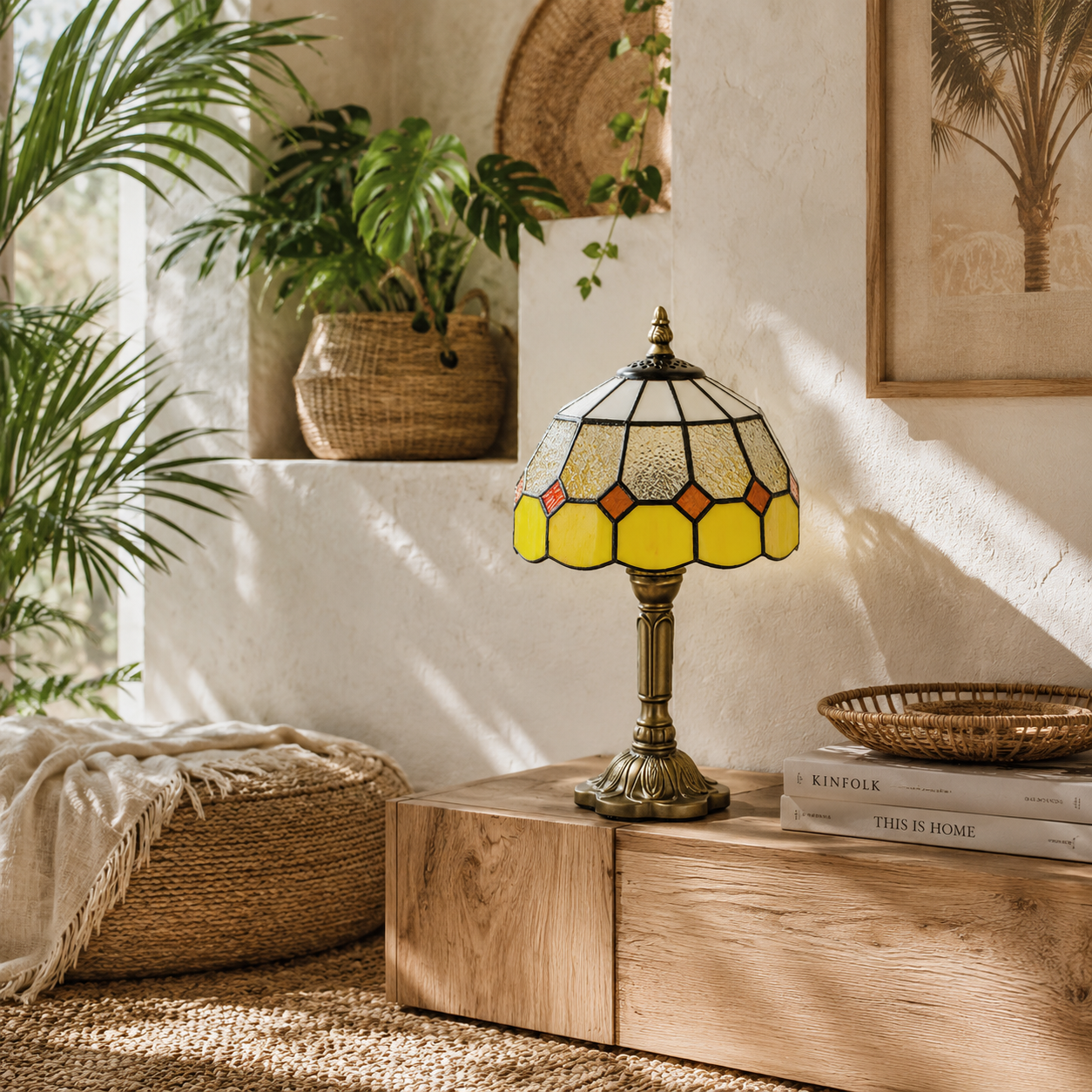 Sevini Glass And Metal Yellow and Orange Handmade Art Deco Table Lamp