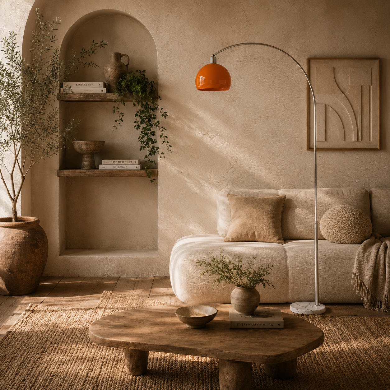 Filu Metal Orange Modern Floor Lamp With Shade And Foot Switch