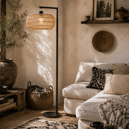 Modi Metal Black Boho Style Dimmable Floor Lamp