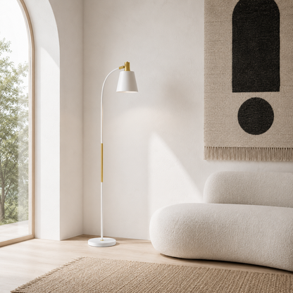 Nadino Metal White and Gold Adjustable Reading Floor Lamp With Spotlight Head