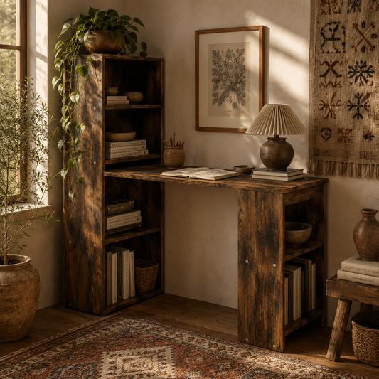 Nanono 120cm Wooden Rustic Brown 6 Tier Bookshelf Desk For Home Office