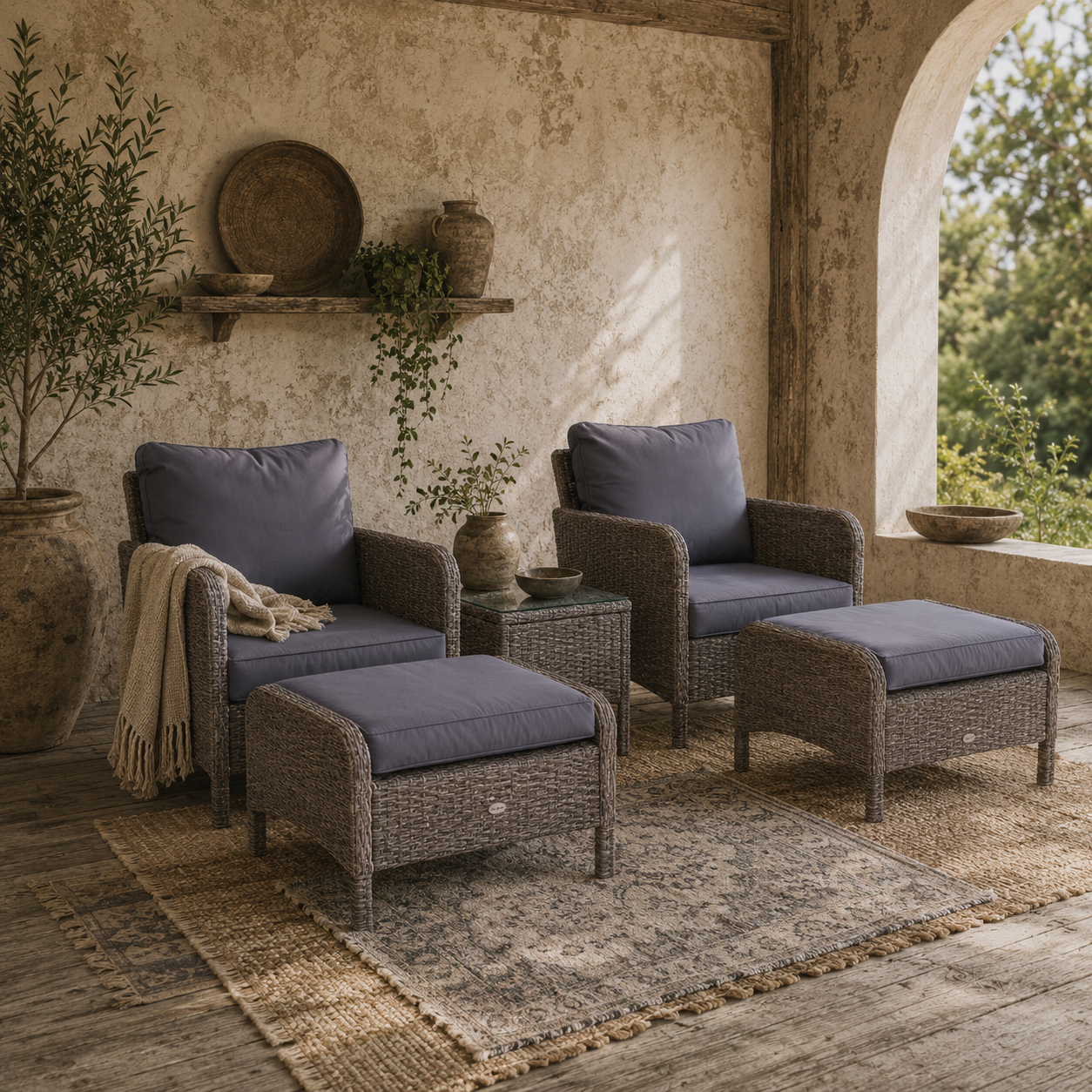 Vivimavi Rattan Grey 2 Seater Outdoor Bistro Set