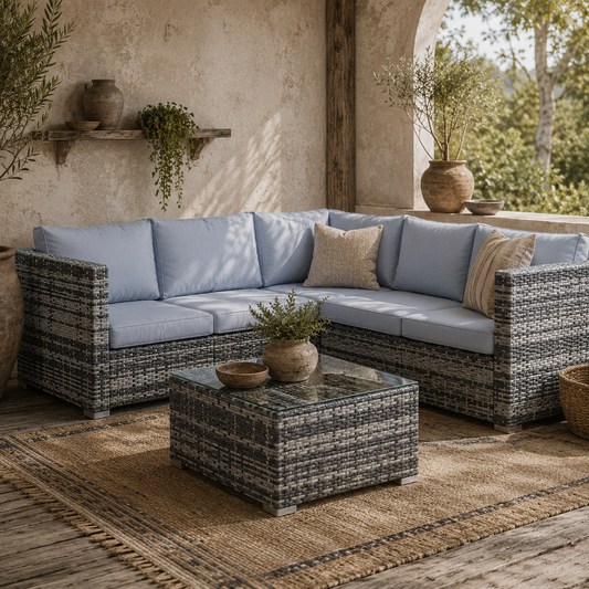 Kabaco Faux Rattan Grey 4 Piece Outdoor Sofa Set With Cushions