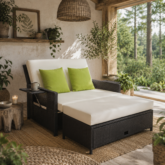 Tana Rattan Black 2 Seater Sofa Chair Bed