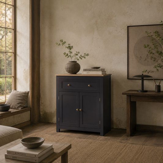 Elrere Wooden Black Modern Sideboard With Drawers Adjustable Shelves And Double Doors