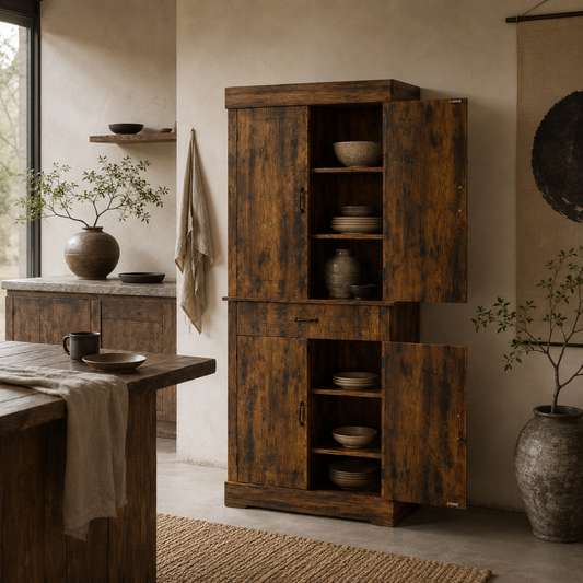 Zirolu 180cm Wooden Brown Tall Kitchen Pantry Cabinet with Drawer And Storage Shelves