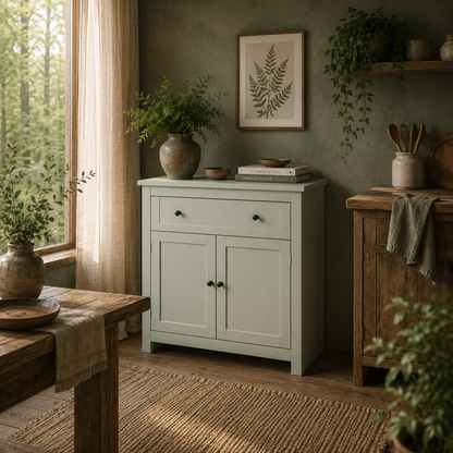 Luhaso Wooden Green Modern Sideboard With Drawers Adjustable Shelves And Double Doors