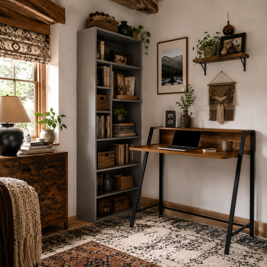 Mifaha 84cm Wooden Walnut Compact Writing Desk With Storage Shelf