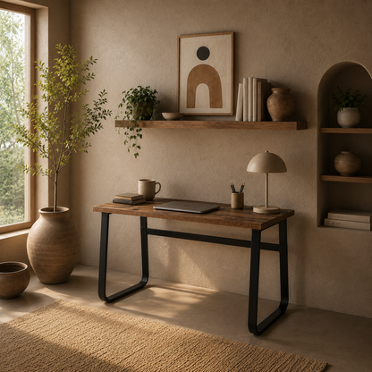 Rara 115cm Metal And Wood Rustic Brown And Black Industrial Writing Desk