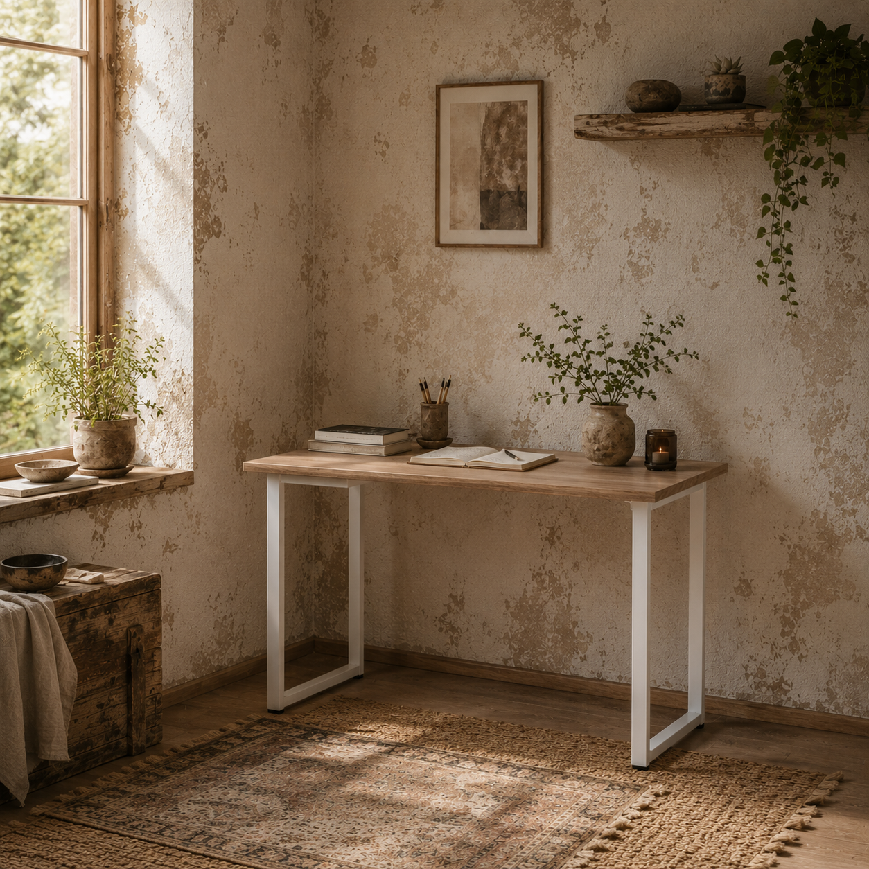 Modo 120cm Metal And Wooden White Work Desk With Steel Frame