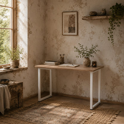 Modo 120cm Metal And Wooden White Work Desk With Steel Frame