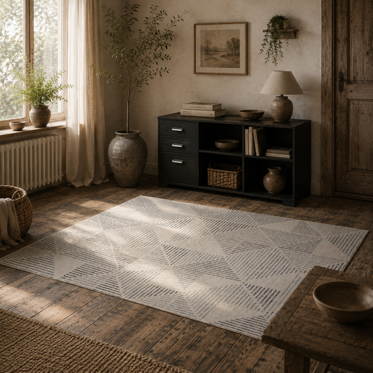 Nokado Polyester Grey Geometric Non Slip Washable Rug 230 x 160 cm