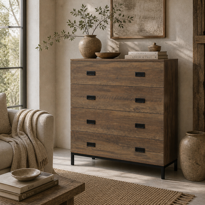 Paleba Romi Metal And Wood Brown 4 Drawer Storage Chest With Steel Frame