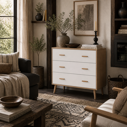 Elha Scandi White And Natural Wood 3 Drawer Storage Chest