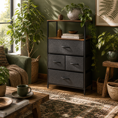 Lolula Wooden Black 4 Drawer Storage Chest With Open Shelf