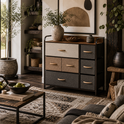 Latave Fabric And Metal Multicolour 7 Drawer Foldable Storage Chest
