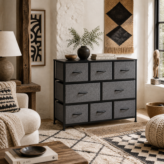 Vazimo Fabric And Metal Dark Grey 8 Drawer Foldable Storage Chest