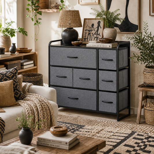 Lizi Fabric And Metal Grey 7 Drawer Foldable Storage Chest