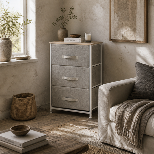 Sula White Metal and Natural Oak 3 Tier Linen Drawer Storage Unit