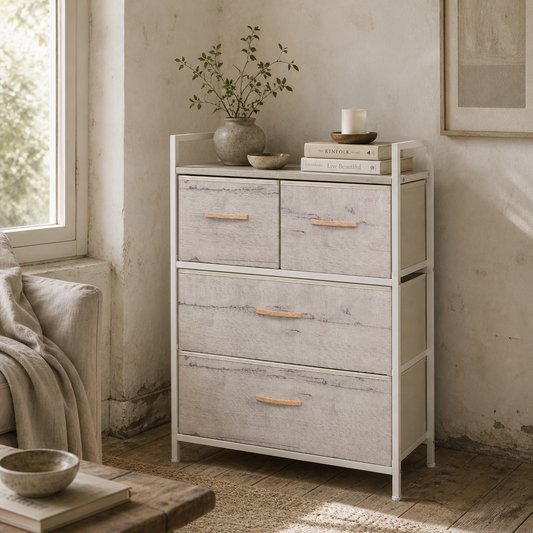 Palike Grey and White Wood Effect 4 Drawer Storage Chest