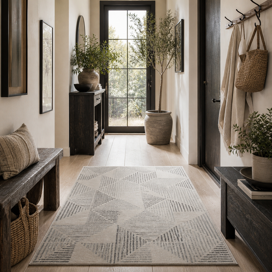 Fave 170cm Grey Geometric Non Slip Washable Rug