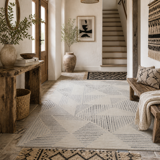 Keka 290 x 200cm Grey Geometric Non Slip Washable Rug