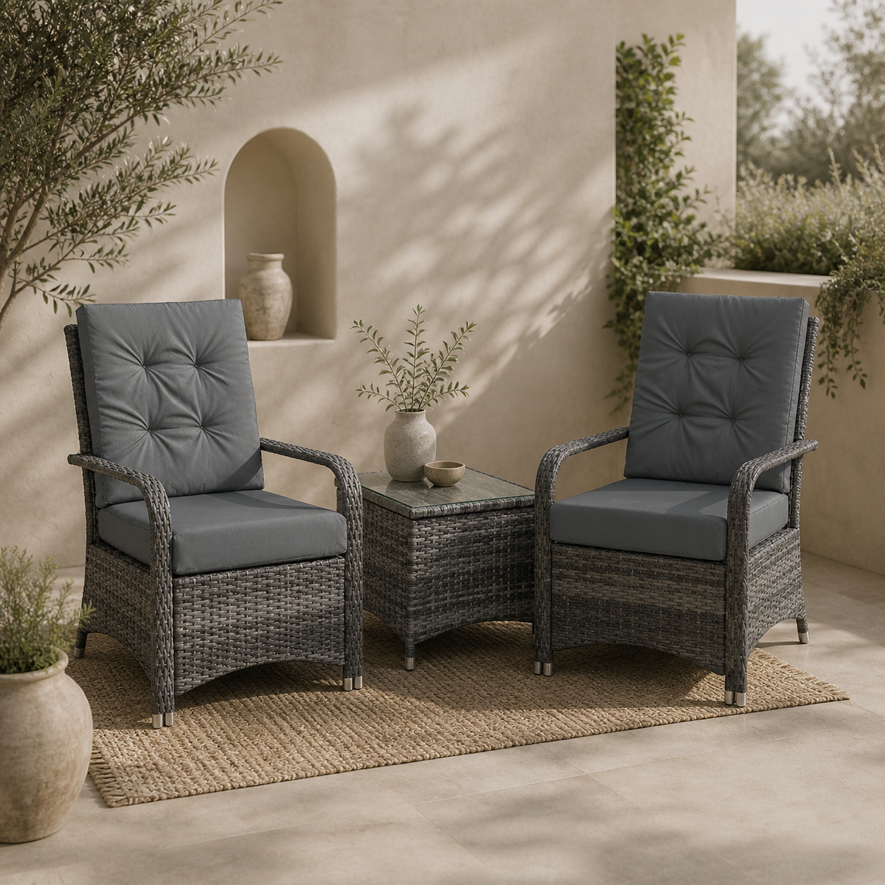 Lepano Rattan 2 Seater Outdoor Bistro Table And Chair Set