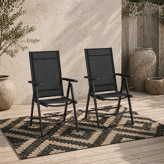 Costare Set Of 2 Aluminium Black Folding Garden Dining Chairs With Breathable Mesh