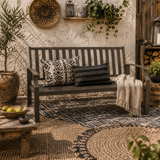 Lilu Metal Brown 2 Seater Outdoor Garden Bench With Slatted Frame