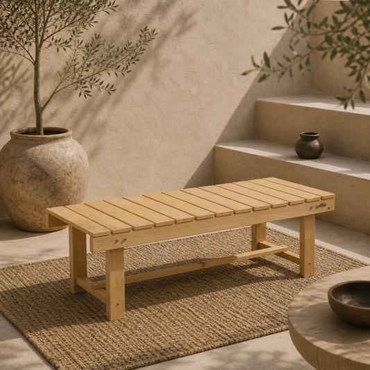 Liveba 110cm Fir Wood Natural Backless 2 Seater Garden Bench Set With Slatted Seats