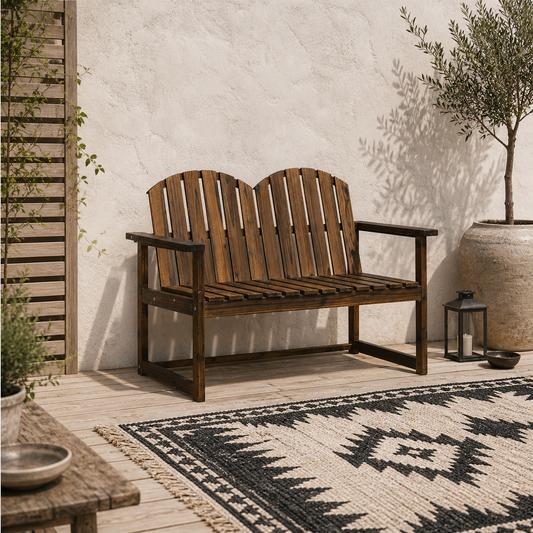 Rozi Wood 2 Seater Outdoor Garden Bench With Slatted Back And Armrests