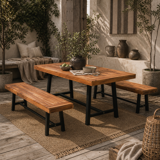 Nare Acacia Wood 3 Piece Picnic Table Set With 2 Benches