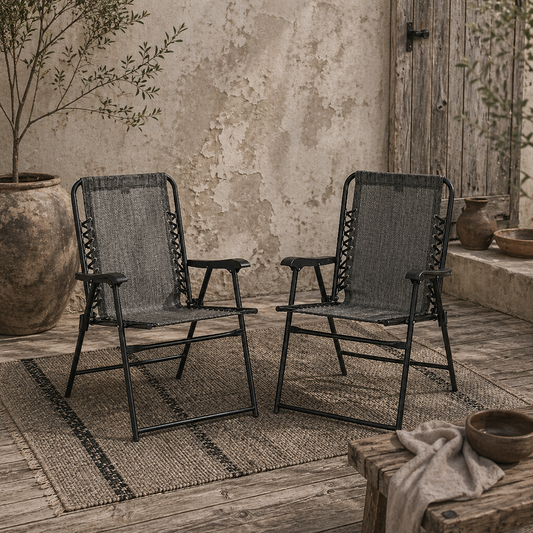 Losota Kefi Metal Grey Set Of 2 Foldable Outdoor Lounger Chairs With Armrests