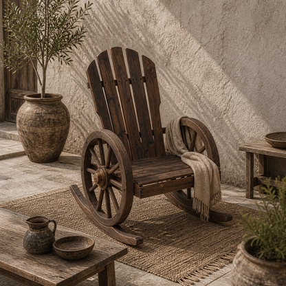 Elna Dark Favi Wood Adirondack Style Outdoor Rocking Armchair With Reclining Back