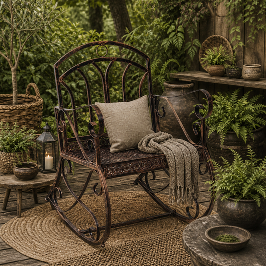 Pabasa Vintage Inspired Metal Bronze Single Outdoor Rocking Armchair