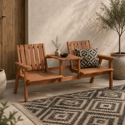 Hasa Fir Wood Natural 2 Seater Garden Bench With Integrated Centre Table