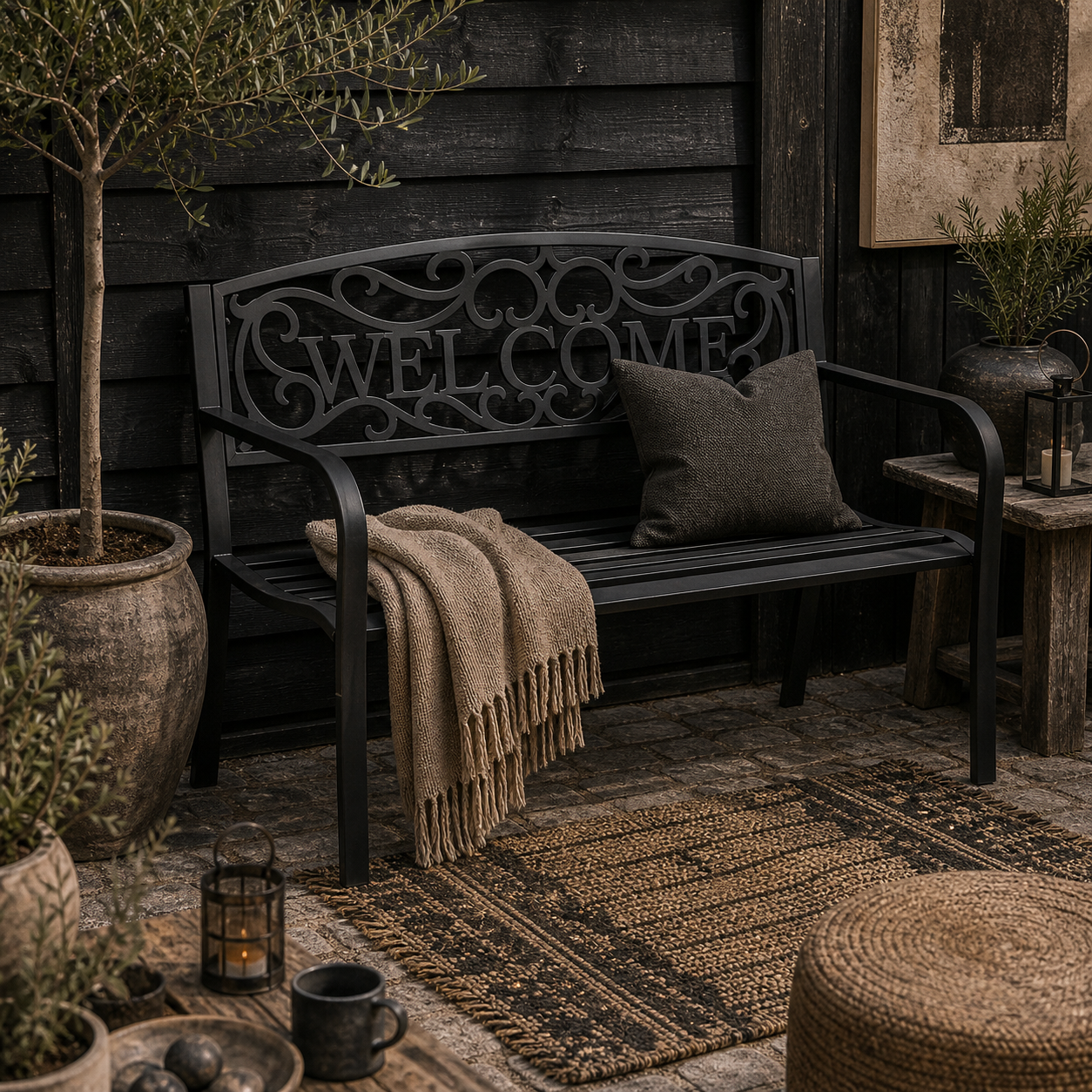 Rolare 126cm Steel Black Outdoor Garden Bench