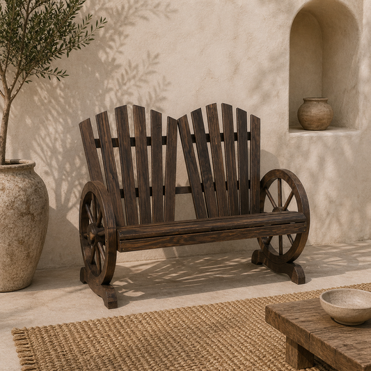 Basetti Fir Wood Slatted Natural Love Seat With Wheel Style Armrests
