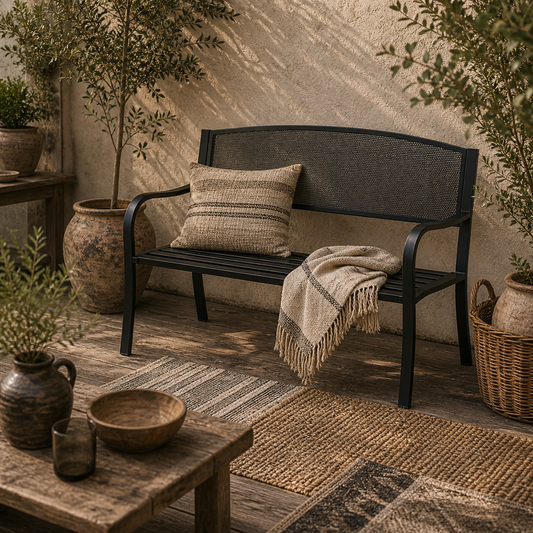 Zirila 2 Seater Steel Black and Mesh Outdoor Garden Bench