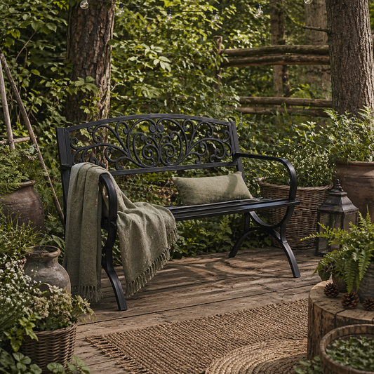 Yota Nile 127cm Steel Black Powder Coated Garden Bench